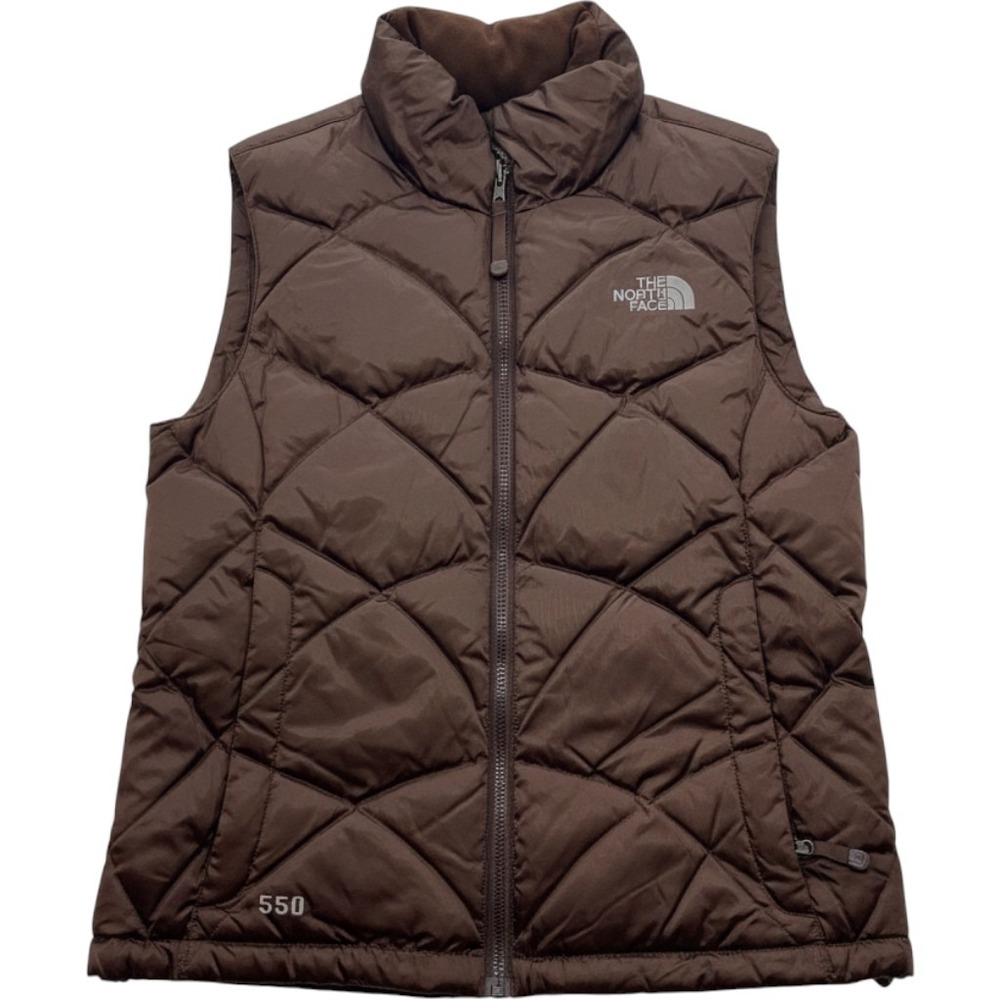 The North Face 550 Down Puffer Vest Womens Small Brown Diamond Quilted Full Zip